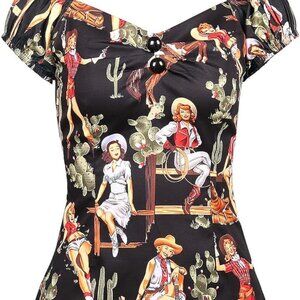 Western Pin Up Rockabilly Off Shoulder Top